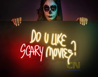 Czy lubisz Straszny film Neon Sign, Horror Movie Theme Decor, Straszne filmy Wall Decor, Gothic Lover Sign, Halloween Neon Sign, Dark Art Decor