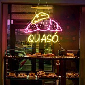 Croissant LED Neon Sign Quaso Sign Custom Coffee Shop Cafe Bakery Decoration Neon Light Coffee Cup Home Bar Wall Decor Coffee Lover Gift