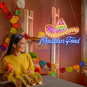 Mexican food neon sign, Mexican food decor, food decor, food neon sign, restaurant decor light, welcome led sign, custom neon sign