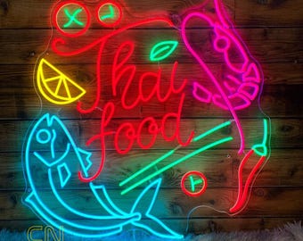 Thai Food LED Neon Sign, Restaurant Decor, Kitchen Wall Art, Asian Restaurant Welcome Sign, Indoor Sign, Outdoor LED Sign, Thai Food Open