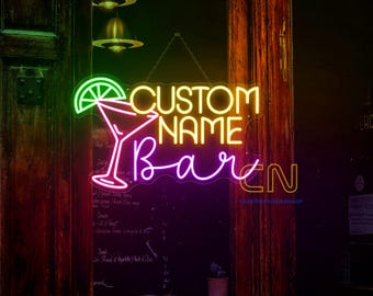 Custom Name Bar Neon Sign, Led Light Cocktail, Cocktail Bar Neon Sign, Bar Open Neon Sign, Bar Sign, Drinking Decor, Home Bar Party Decor