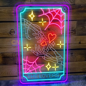 Carta del Tarot del Enamorado, Letrero de Neón de la Calavera del Enamorado, Signo del Tarot Astrológico, Carta del Tarot, Letrero de Neón Personalizado, Letrero LED Psíquico, Decoración Estética
