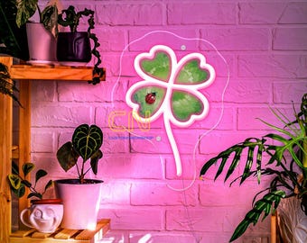 Lucky Leaf LED Neon Sign, Four Leaf Shamrock Wall Decor, St Patrick’s Day Light, Green Clover Neon Light, Lucky Home Gift Decor