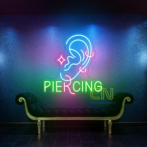 Ear Piercing Led Sign, Ear Piercing Neon Sign, Ear Accessories Shop Wall Decor, Custom Neon Sign, Open Tattoo Piercing Shop Logo Light