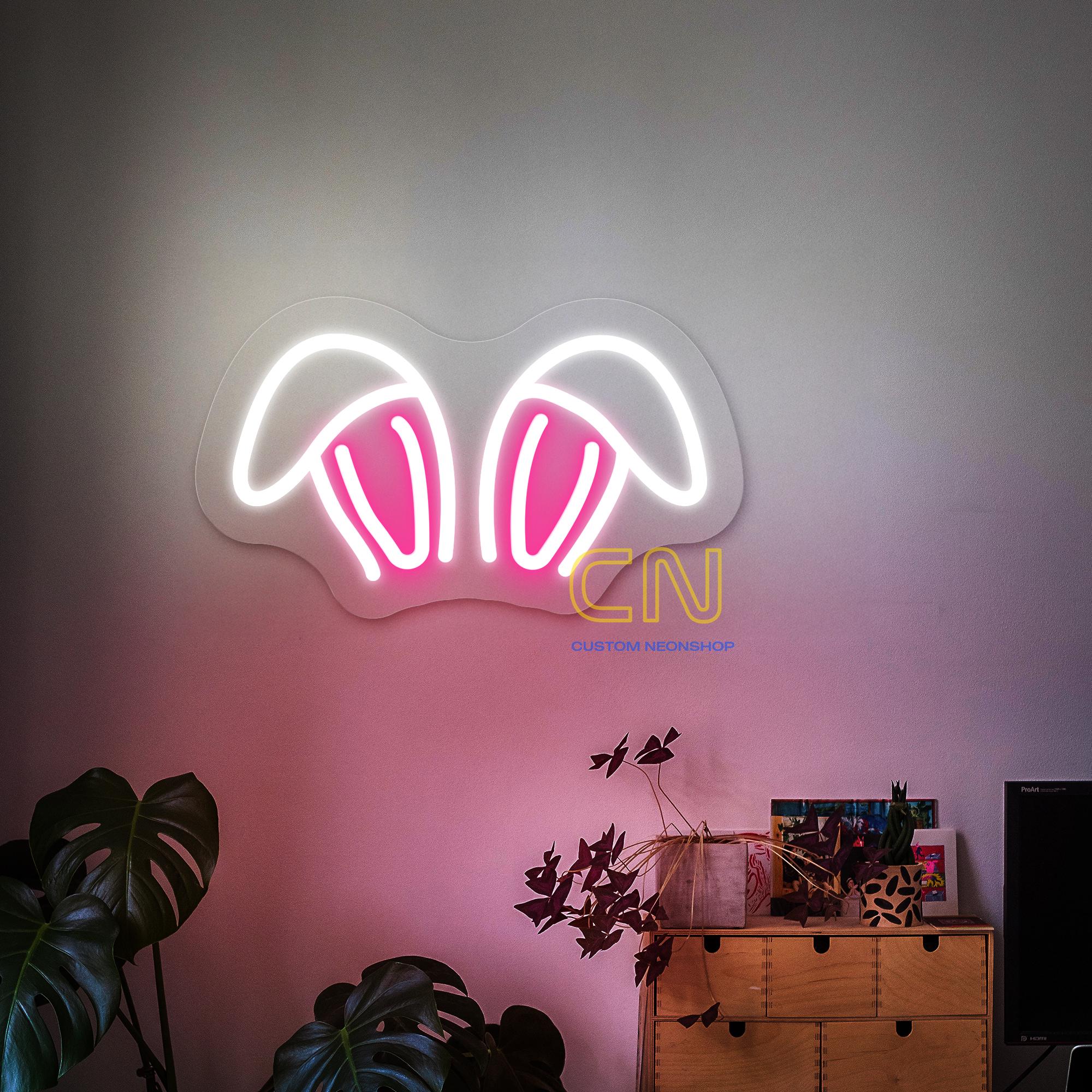 Rabbit Neon Sign, Rabbit Ears Led Sign, Happy Easter Neon Light, Easter ...