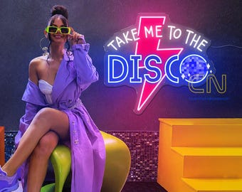 Take Me to the Disco LED Neon Sign, Disco Wall Decor, Retro 80s Music Room Neon Light, Party Room Accent, Dance Floor Neon Sign
