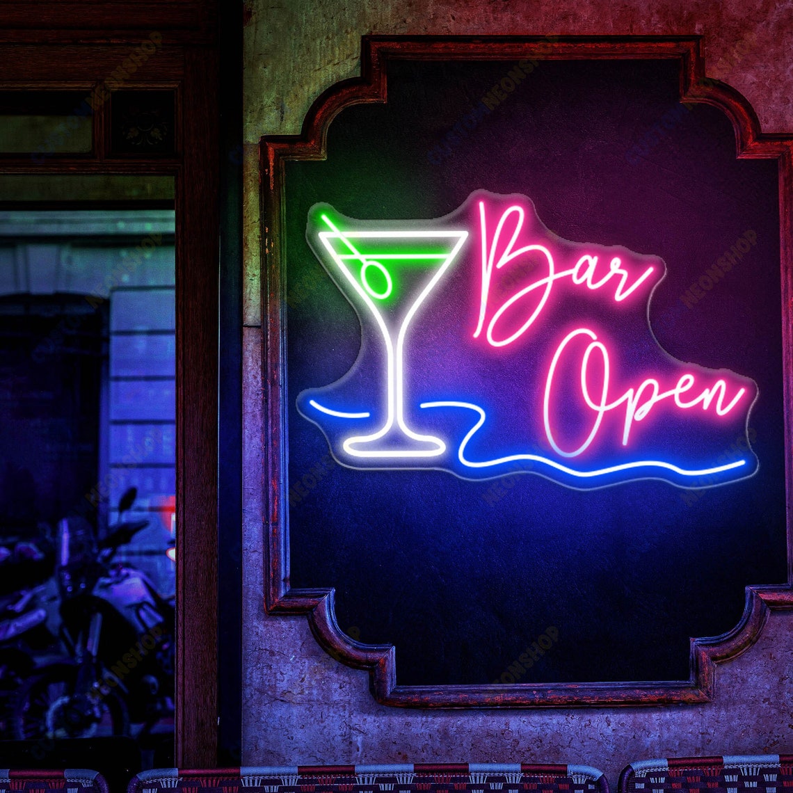 Bar Open Neon Sign Open Sign for Bar Cocktail Bar Sign Open Etsy