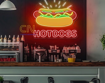Hotdogs Neon Sign, Hotdogs Wall Decor, Fast Food Neon Sign, Restaurant Neon Sign, Hotdogs LED Sign, Welcome Sign, Custom Neon Sign