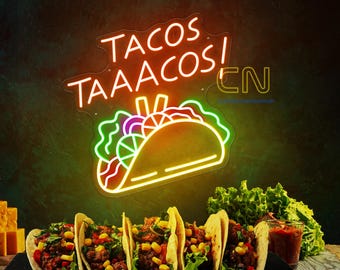 Tacos Taaacos Neon Sign, Mexican Decor Light Sign, Kitchen Coffee Bar and Restaurant Decor, Taco Lover, Fast Food Light, Mexican Tacos Sign
