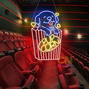 Pup Corn Neon Sign, Popcorn Neon Sign, Puppy Neon Sign, Custom Neon Sign, LED Neon Sign, Cinema Neon Sign, Movie Theater Neon