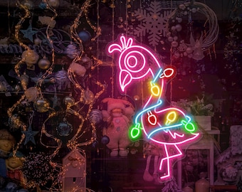 Navidad Flamenco Letrero de Neón Flamenco Luz de Neón Flamenco LED Luz Decoración Navidad Decoración Luz Árbol de Navidad Letrero de Neón Animal Letrero de Neón