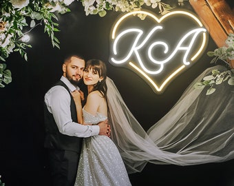 Initials Name Neon Sign, Custom Neon Sign Wedding, Heart Neon Sign Wedding,Backdrop Neon Sign, Engagement Party Neon Sign, Wedding LED Light