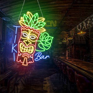 Tiki Bar Neon Sign, Custom Bar Signage Tiki Lounge Sign, Beach Tiki Decor Sign, Tropical Decor, Summer Tropical Poolside Patio Man Cave Sign