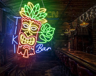 Tiki Bar Neon Sign, Custom Bar Signage Tiki Lounge Sign, Beach Tiki Decor Sign, Tropical Decor, Summer Tropical Poolside Patio Man Cave Sign