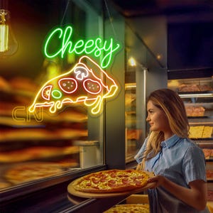 Chessy Pizza Neon Sign, Pizza LED Neon Sign, Pizza Decor Wall Sign, Fast Food Neon Sign, Custom Neon Sign, Restaurant Decor Wall