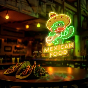 Mexican food neon sign, Mexican food decor, food decor, food neon sign, restaurant decor light, welcome led sign, custom neon sign