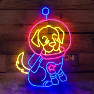 Astronaut Neon Signs, Dog Neon Sign, Space Neon Light, Birthday Gifts, Custom Neon Sign, Bedroom Decor, Animal Led Sign For Home, Kids Room