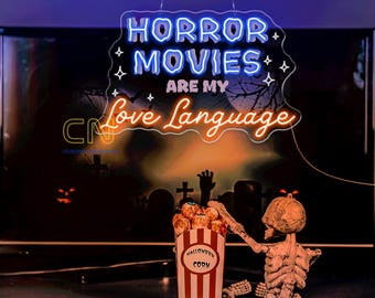 Horror Movies LED Neon Sign, Spooky Wall Light, Horror Lover Decor, Bed Room Display, Movie Night Decor, Gothic Home Theater Accent