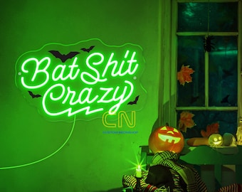 Enseigne au néon LED Bat Shit Crazy, Chauves-souris personnalisées au néon d'Halloween, Enseigne à gravure CNC 3D, Décoration de fête d'Halloween, Décoration murale, Cadeaux d'Halloween