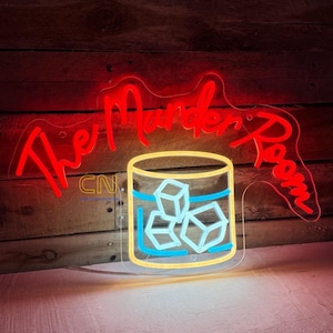 Niestandardowy neonowy znak koktajlowy, Neonowe światło The Murder Room, Niestandardowy znak z logo baru, Dekoracja ścienna znaku koktajlowego, Niestandardowy neonowy znak domowego baru