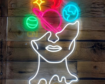 Enseigne néon personnalisée Galaxy Head, Néon artistique, Décoration murale,Décorations murales néon LED,Art mural néon,Décoration d'intérieur,Décoration de bureau