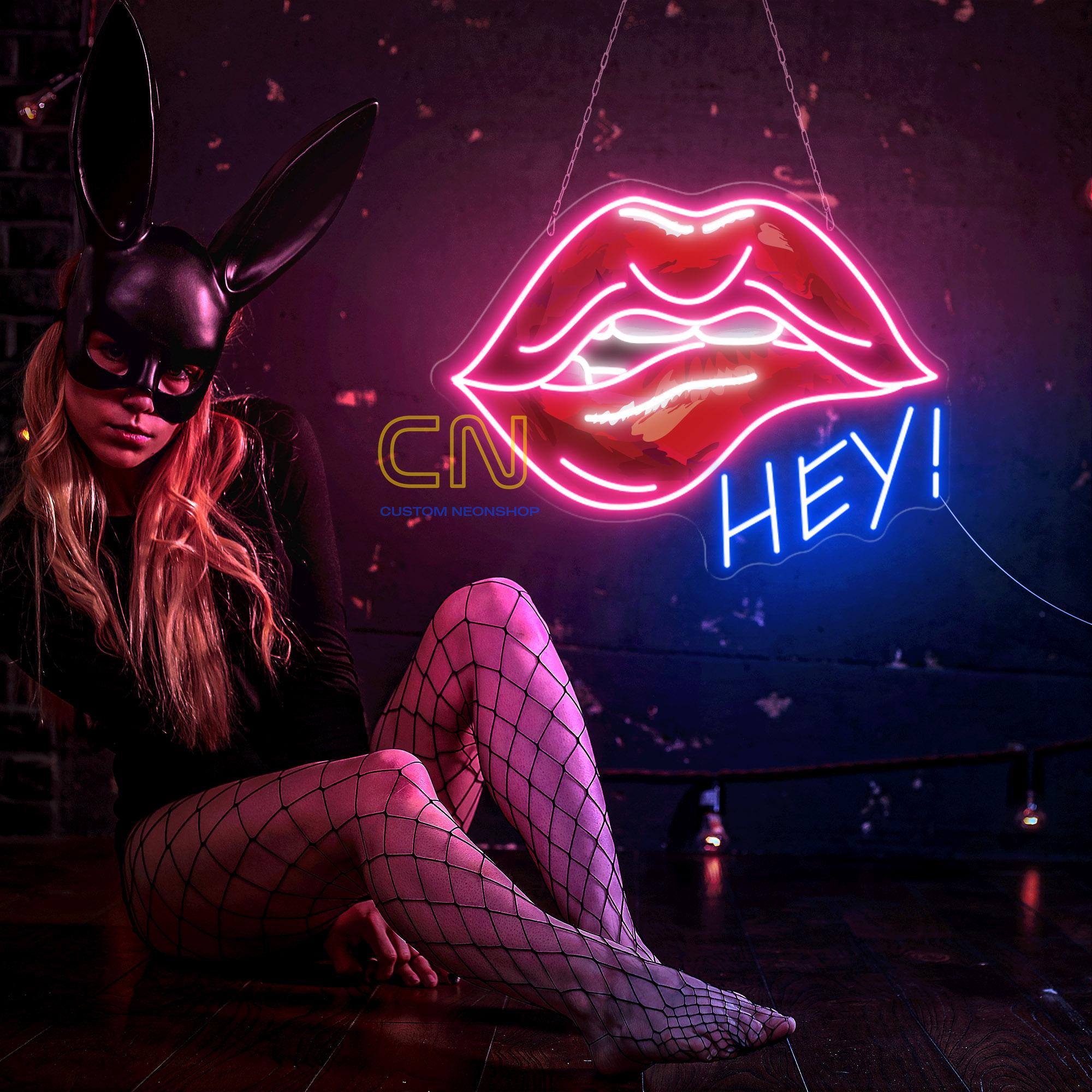 Dripping Lips UV Printed Neon Sign, HEY Lips LED Sign, Custom Neon Sign ...