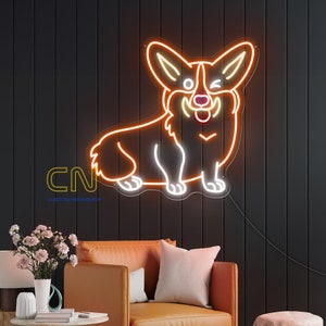 Corgi Neon Sign Dog Neon Light Cute Corgi Light Sign Custom Pet Shop Logo LED Sign Home Wall Decor Art Nursery Room Decor Corgi Lovers Gift