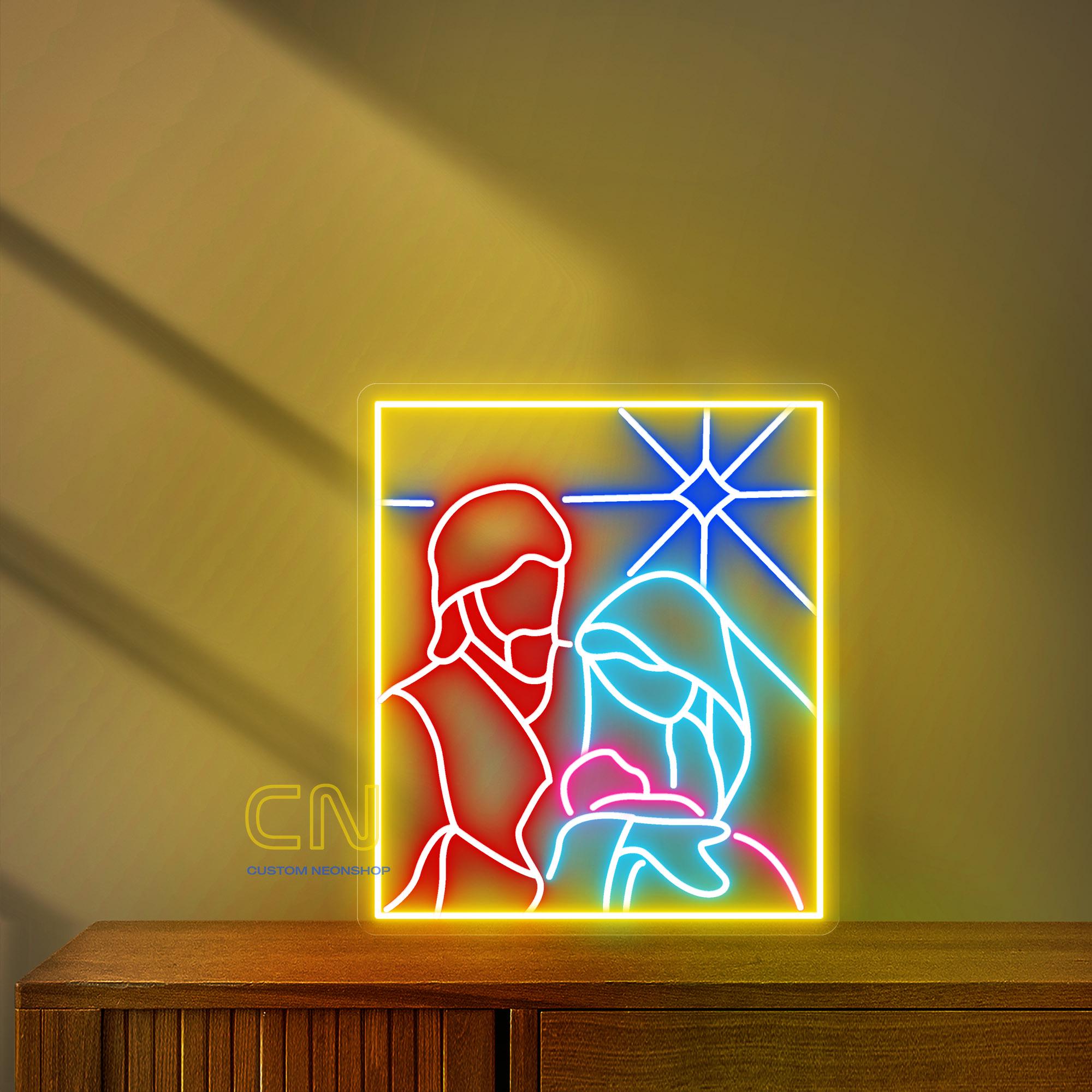 Visual Sign Nativity Nativity Scene Neon Sign, Christmas Nativity Led Sign, Merry Christmas ...