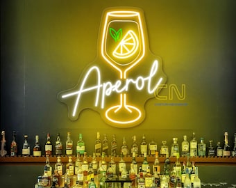 Lxmoneon Aperol Spritz Neon Schild, Cocktail Neon Sign für Bar Dekor, Aperol Led Schild für Party, Bar Neon Wandschild USB dimmbar Orange Glas Neon Licht für Bar Club Männerhöhle Zuhause Küche