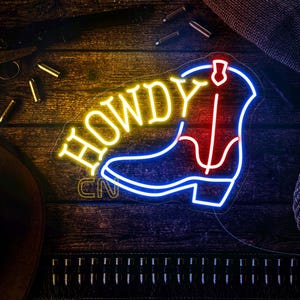 Howdy Boots Neon Sign, Led Cowboy Sign, Texas Cowboy Girl, Party Neon Sign, Boots Sign, Cowgirl Neon Light, Western Cowboy Sign, Howdy Sign