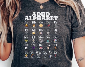 Lustiges ADHD Alphabet T-Shirt, Bewusstsein für psychische Gesundheit Tee
