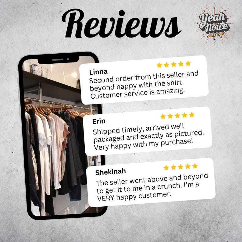 May include: A smartphone screen shows customer reviews with five-star ratings. The reviews highlight product satisfaction and customer service. The word "Reviews" is at the top of the image.