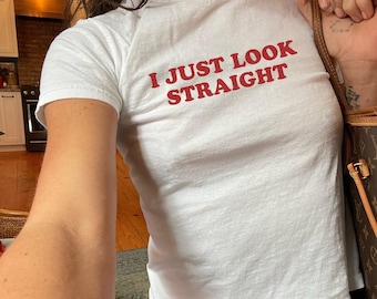 I Just Look Straight Y2K Baby Tee, LGBTQ Pride Crop Top