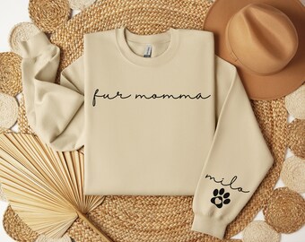 Aangepaste bont Momma Sweatshirt mouw print trui cadeau voor hondenliefhebber Mama Sweatshirt voor hondenbezitter Hond namen mouw print, hart op de mouw