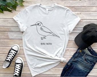 Bird Nerd Shirt: Minimalist Line Art, Unisex Bird Lover Tee