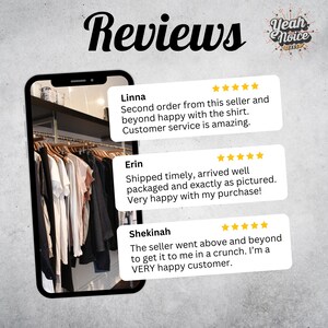 May include: A smartphone displays customer reviews with five-star ratings. The reviews mention satisfaction with the product and customer service. The word "Reviews" is at the top of the image.
