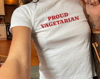 Proud Vagetarian Y2K Baby Tee, Funny Lesbian Crop Top, LGBTQ Pride Gift