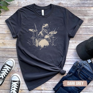 Funny Drummer Dinosaur Shirt | Weird Tshirt, Mens Graphic T-Shirt | Drum Player Shirts, Band Member Tee | Rockstar Shirts, Rocker Gifts
