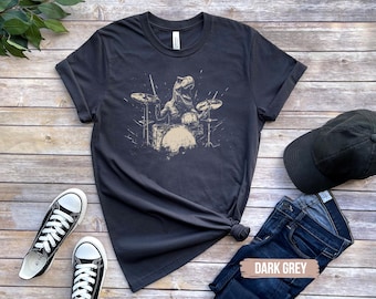 Funny Drummer Dinosaur Shirt | Weird Tshirt, Mens Graphic T-Shirt | Drum Player Shirts, Band Member Tee | Rockstar Shirts, Rocker Gifts