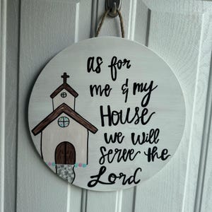 Christian Door Hanger: Hand-Painted Church, Bible Verse Sign