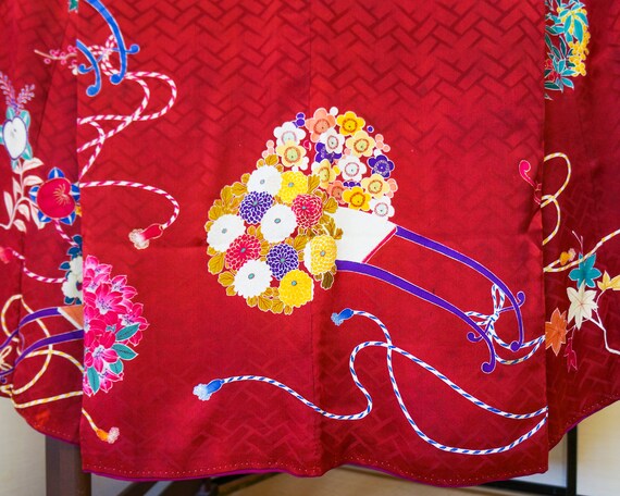 Girl’s Antique Kimono | Silk | Floral Pattern | R… - image 5