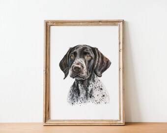 Black Pointer Puppy Printable Wall Art, Mixed Media Watercolor Painting, Animal Print