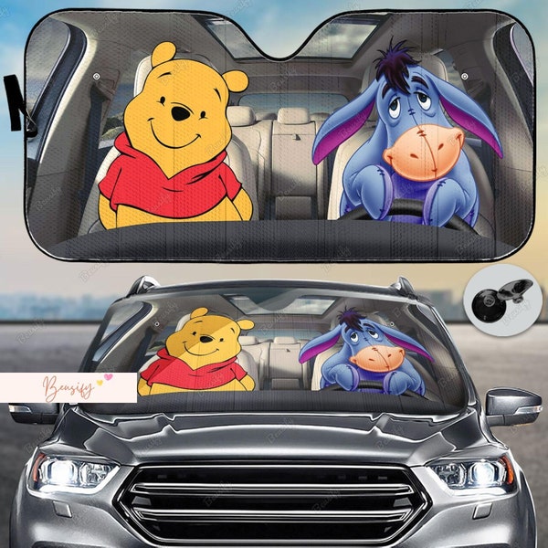 Pooh And Eeyore Car Sunshade, Winnie The Pooh Sunshade, Pooh Bear Car Shade, Eeyore Auto Sunshade, Car Windshield Cover, Sun Visor Car