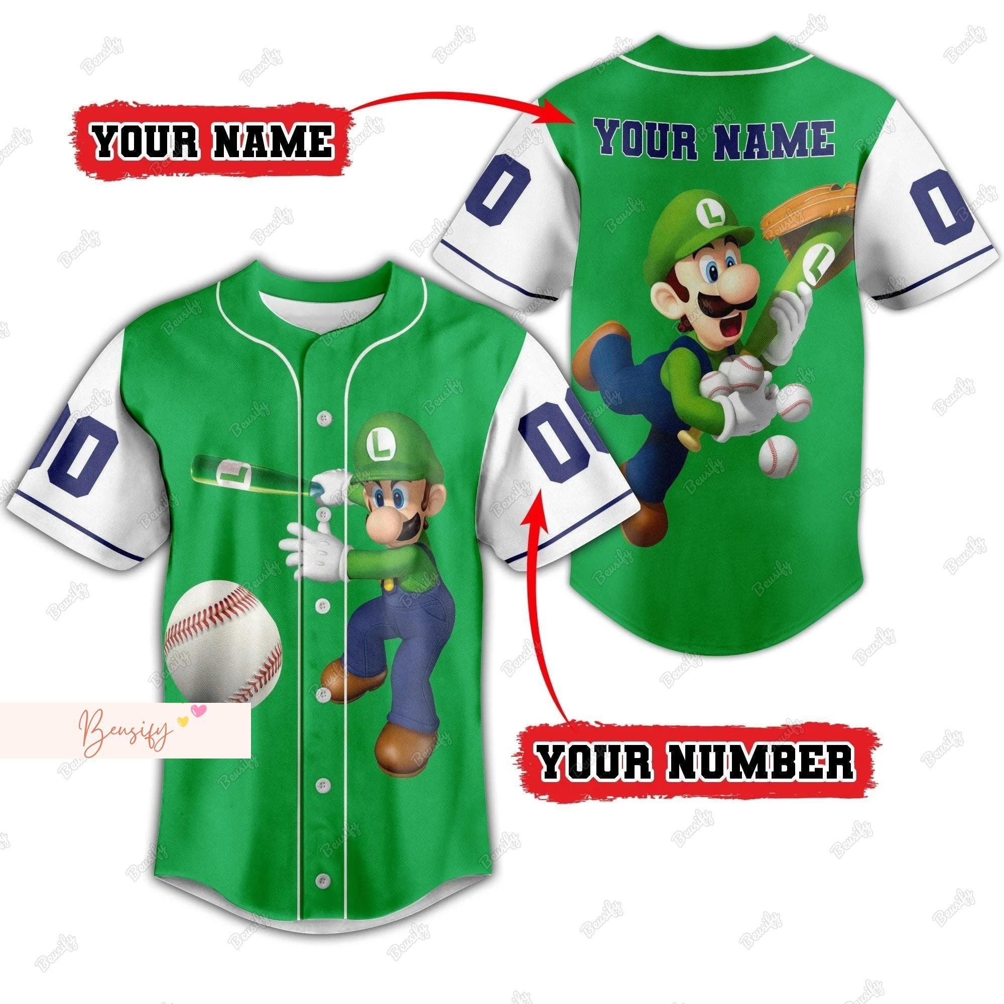 Luigi Jersey Shirt, Personalized Baseball Shirt, Super Mario Baseball Jersey