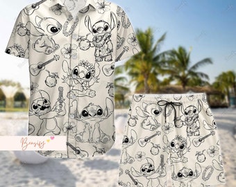 Stitch Button Shirt, Stitch Bike Shorts, Stitch Vacation Shirt, Disney Stitch Summer Shirt, Stitch Beach Shirt, Stitch Workout Shorts