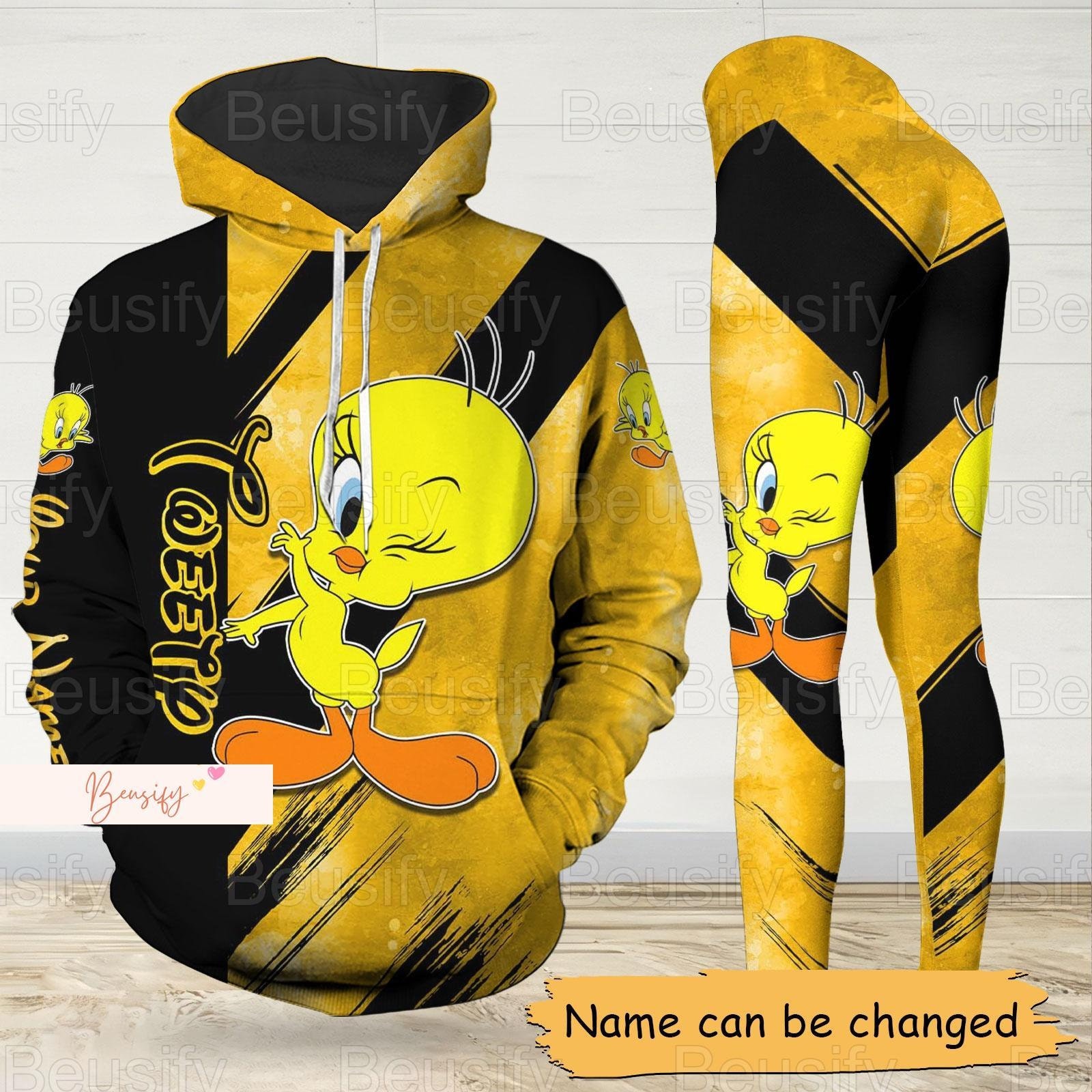 Tweety Hoodie Leggings Set, Tweety Hoodie, Tweety Women's Leggings