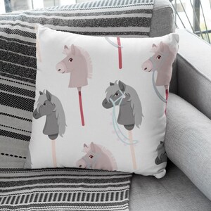 Hobby Horse Pillow: Equestrian Kids Room Decor, Neutral Tone