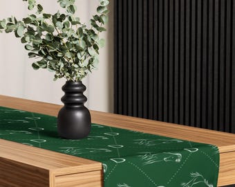 Elegante runner da tavolo con cavalli – Decorazione equestre a stampa completa / Centrotavola in stile country verde