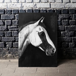 Black and White Horse Head Art: Modern Equestrian Print (Digital Download) Minimalist Decor