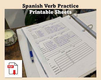Spanish Verb Practice Sheets, download printable PDF page, study language learning for Spain and Latin America